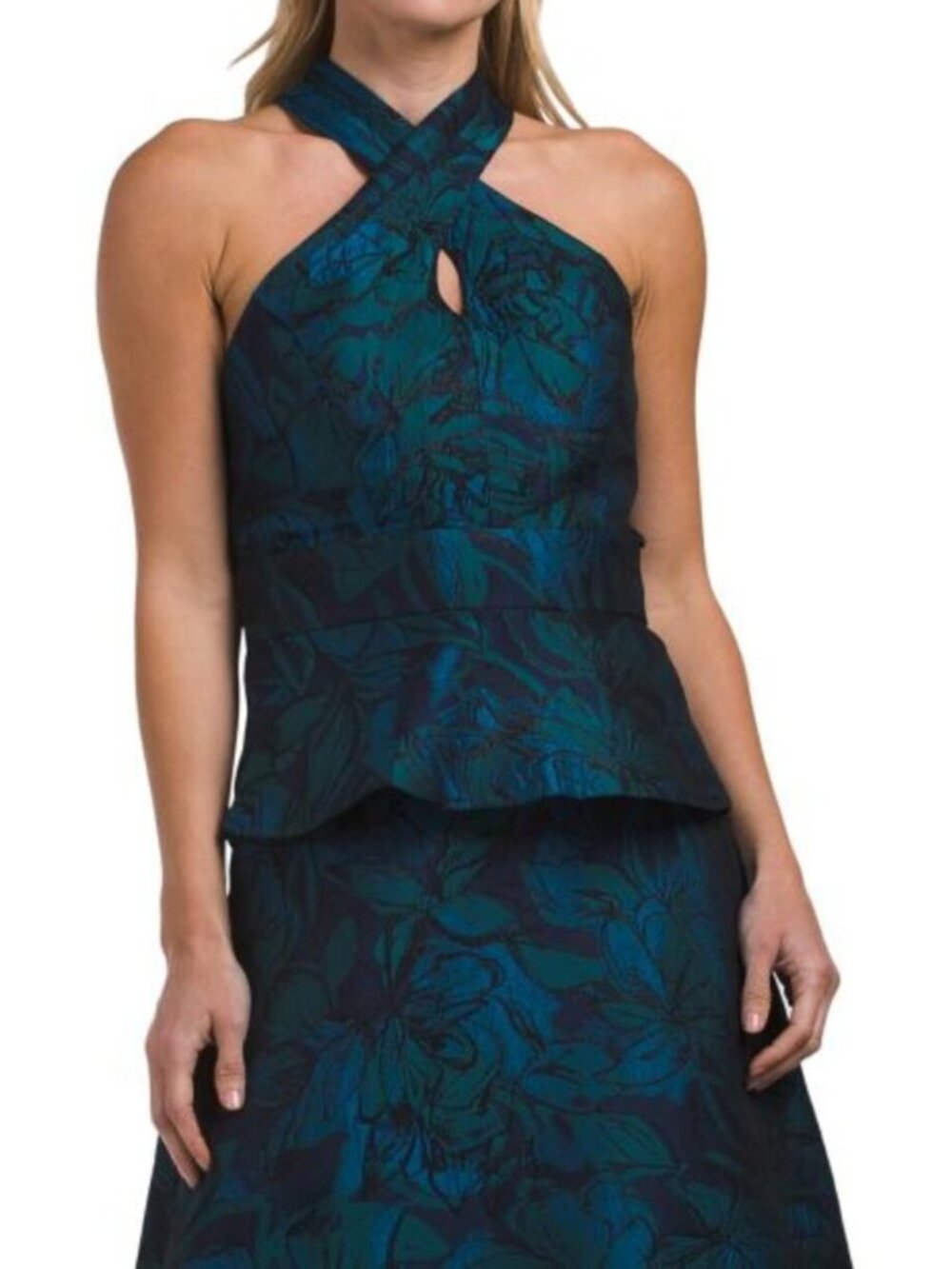 MUSE Cross Neck Halter Peplum Top